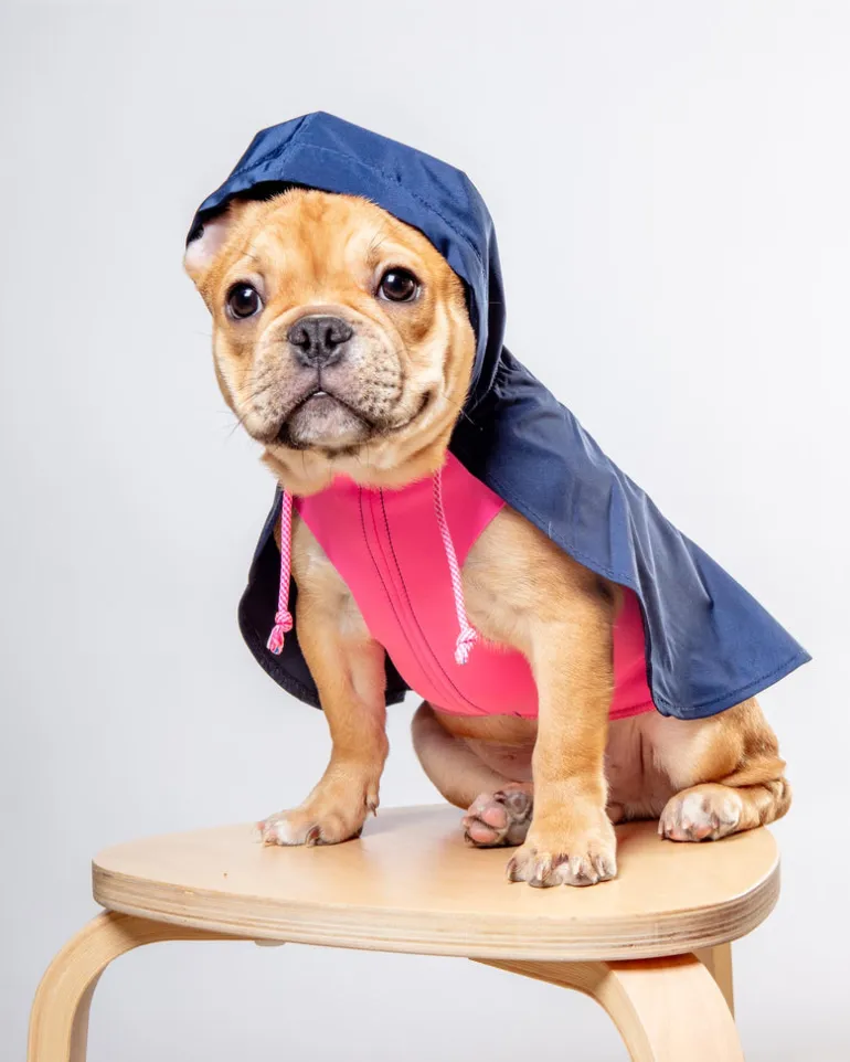 Action Jacket Pull-On Raincoat in Navy + Neon Pink (Made in NYC)