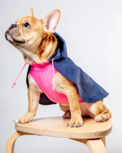 Action Jacket Pull-On Raincoat in Navy + Neon Pink (Made in NYC)