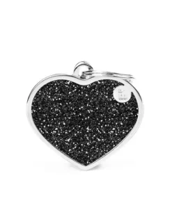 Black Glitter Heart Custom Pet ID Tag