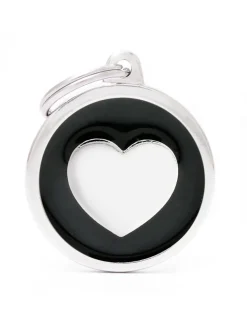 Black & White Chic Circle Heart Pet ID Tag