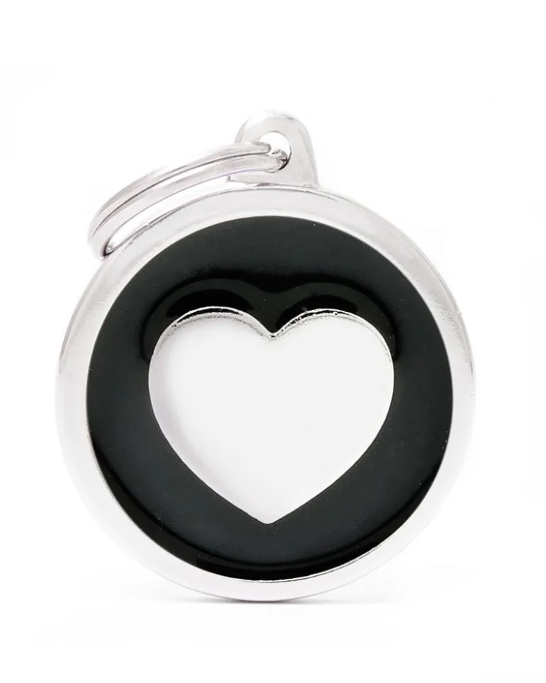 Black & White Chic Circle Heart Pet ID Tag