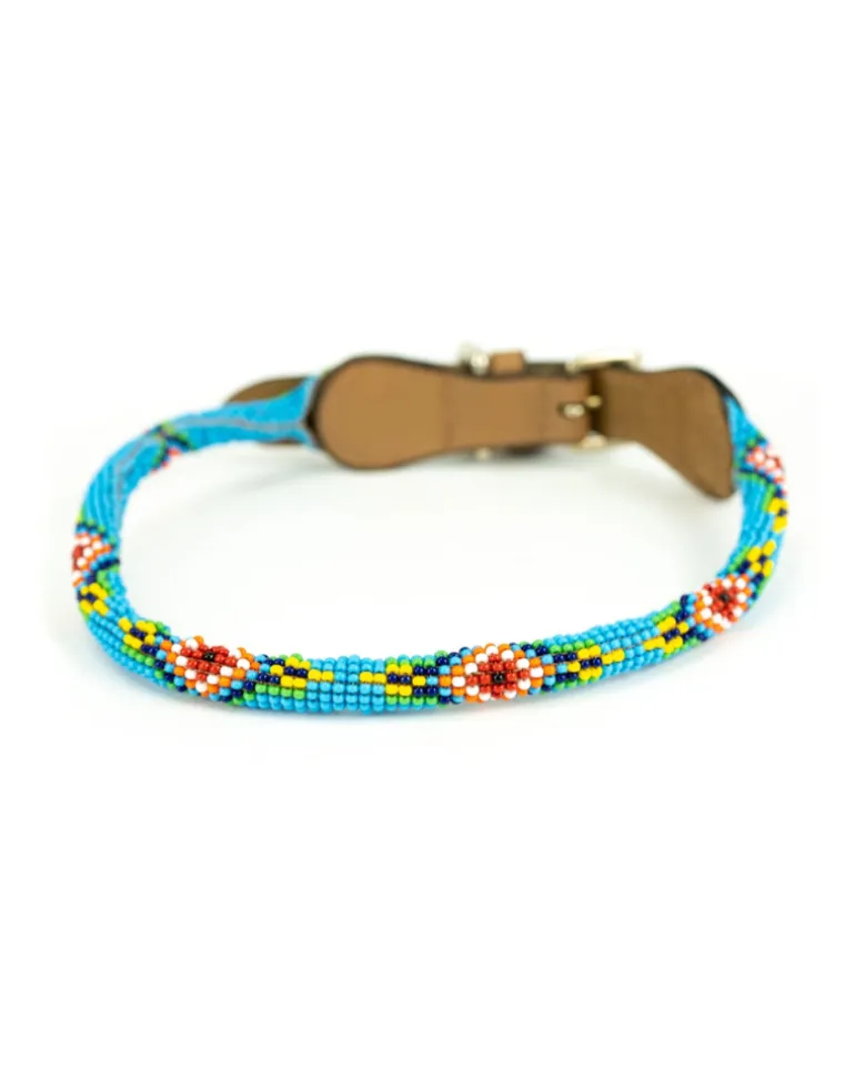 Blue Vogue Beaded Dog Collar (Rolled or Flat)