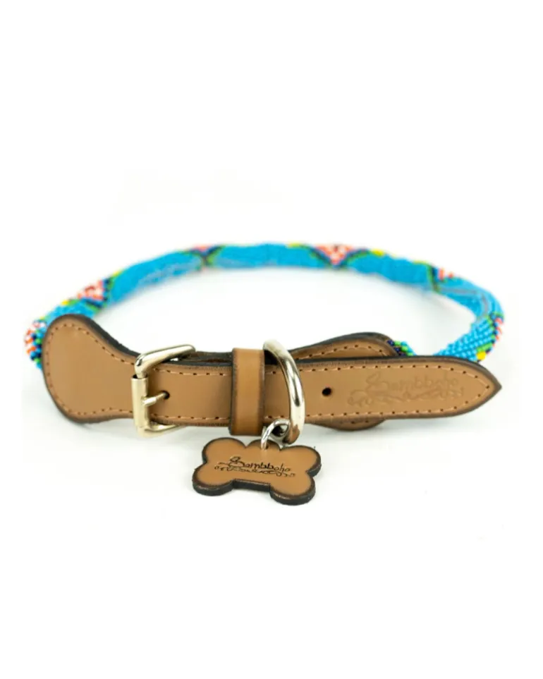Blue Vogue Beaded Dog Collar (Rolled or Flat)