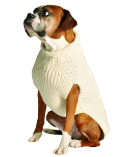 Cable Knit Wool Dog Sweater in Natural