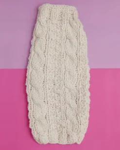 Cable Knit Wool Dog Sweater in Natural