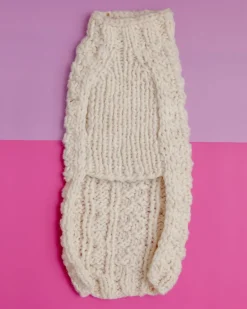 Cable Knit Wool Dog Sweater in Natural