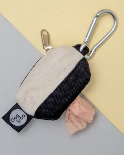 Canvas Clean-Up Poo Bag Roll Holder in Natural + Black