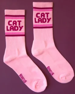 Cat Lady Striped Ribbed Crew Socks
