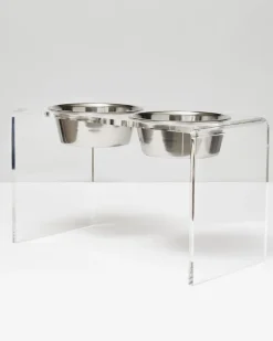 Clear Lucite Double Bowl Pet Feeder (Made in the USA) (Direct-Ship)