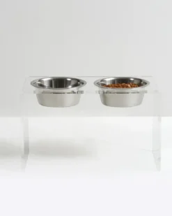 Clear Lucite Double Bowl Pet Feeder (Made in the USA) (Direct-Ship)