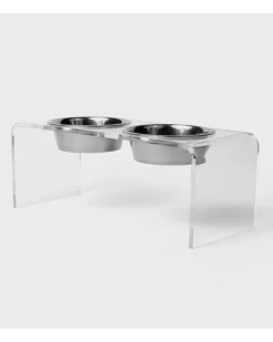 Clear Lucite Double Bowl Pet Feeder (Made in the USA) (Direct-Ship)