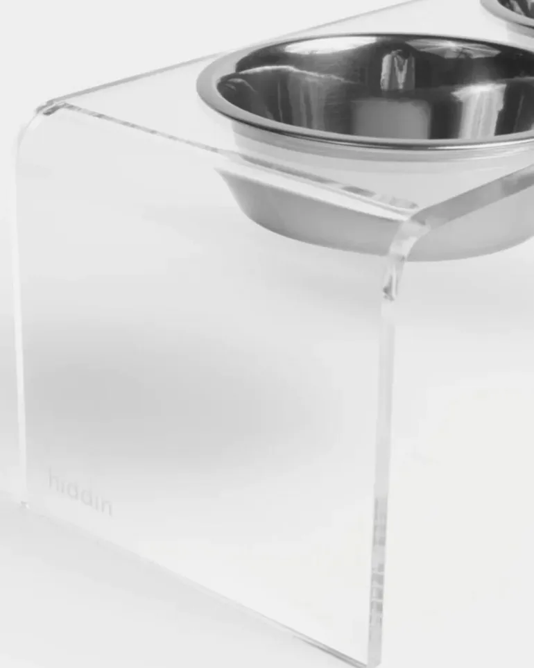 Clear Lucite Double Bowl Pet Feeder (Made in the USA) (Direct-Ship)