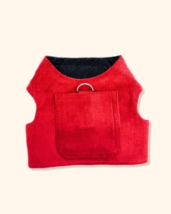Corduroy Dog Harness in Cherry (Made in the USA) (FINAL SALE)