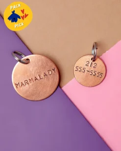 Custom-Stamped Round Pet Name Tag in Copper, Brass, or Aluminum (Custom/Drop-Ship)