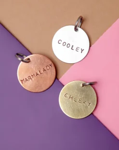 Custom-Stamped Round Pet Name Tag in Copper, Brass, or Aluminum (Custom/Drop-Ship)