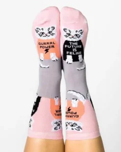 Future is Feline Cotton Kitty Crew Socks