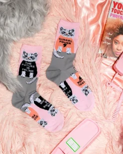 Future is Feline Cotton Kitty Crew Socks