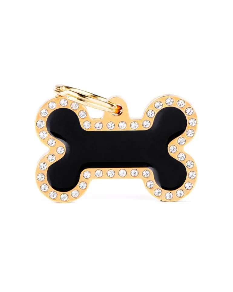 Glam Bone Dog Tag in Black & Gold