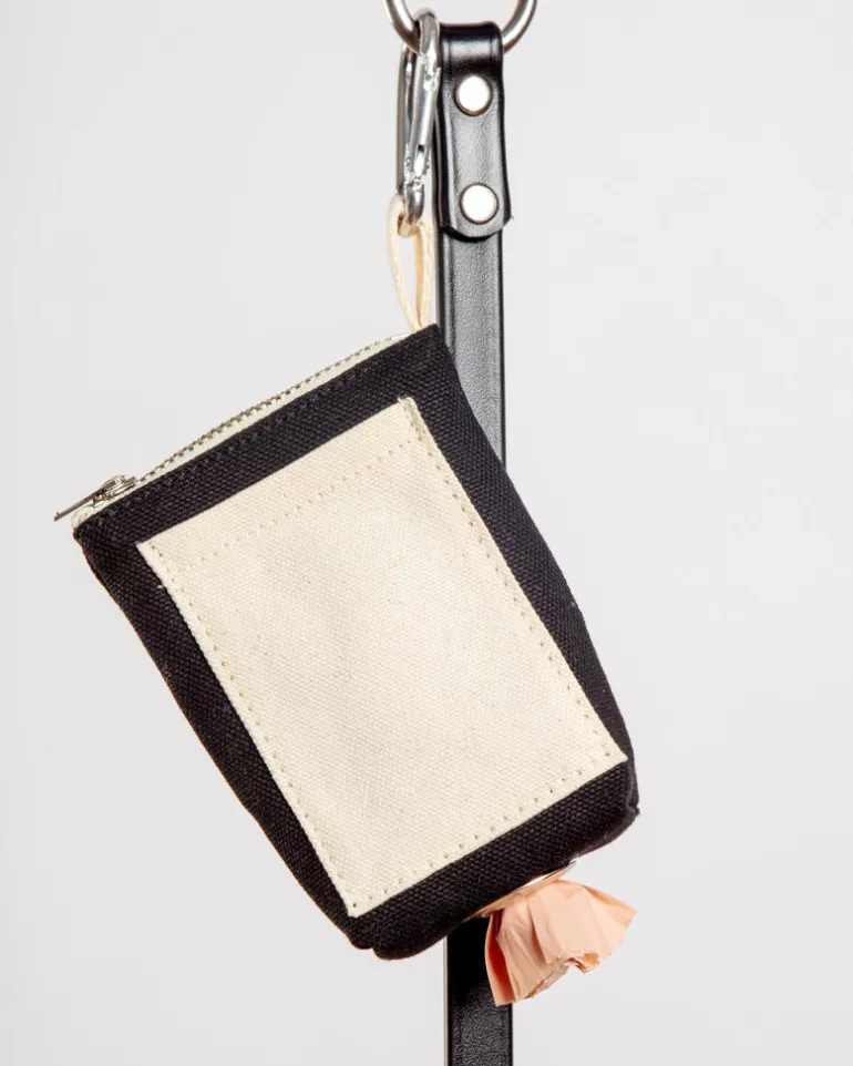 Good Girl Bag Treat + Poop Bag Holder in Black Canvas with Natural Trim