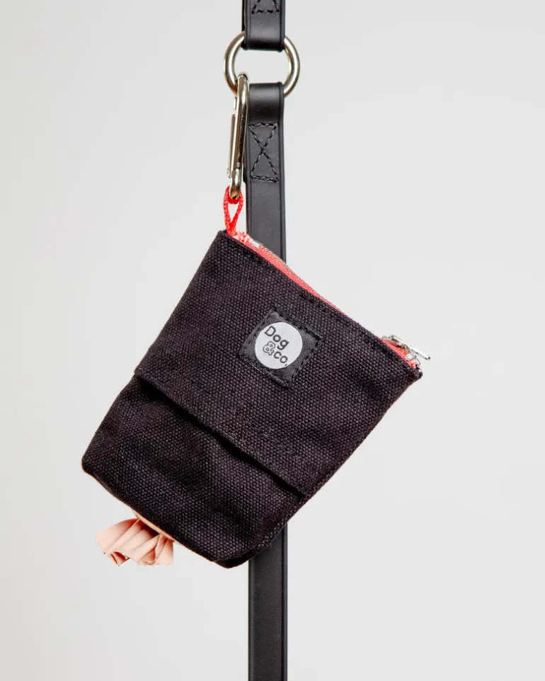 Good Girl Bag Treat + Poop Bag Holder in Black Canvas with Red Trim
