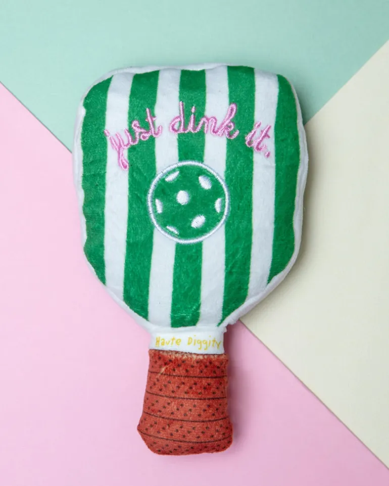 Green Stripe Pickleball Paddle Plush Squeaky Dog Toy