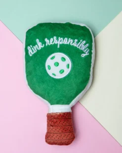 Green Stripe Pickleball Paddle Plush Squeaky Dog Toy