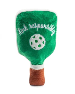 Green Stripe Pickleball Paddle Plush Squeaky Dog Toy