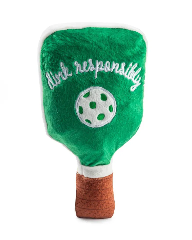 Green Stripe Pickleball Paddle Plush Squeaky Dog Toy