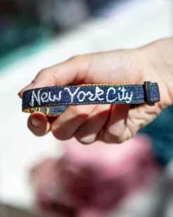 Hand Embroidered "New York City" Dog Collar in Dark Denim (Made in the USA)