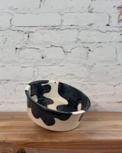 Handmade Ceramic Dog Bowl in Cow Print (Made in the USA)