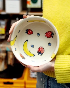 Handmade Ceramic Dog Bowl in Fruit Salad (Made in the USA)