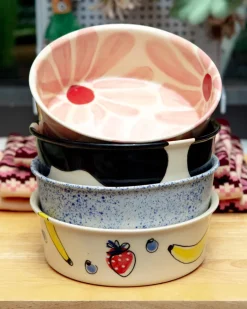 Handmade Ceramic Dog Bowl in Fruit Salad (Made in the USA)