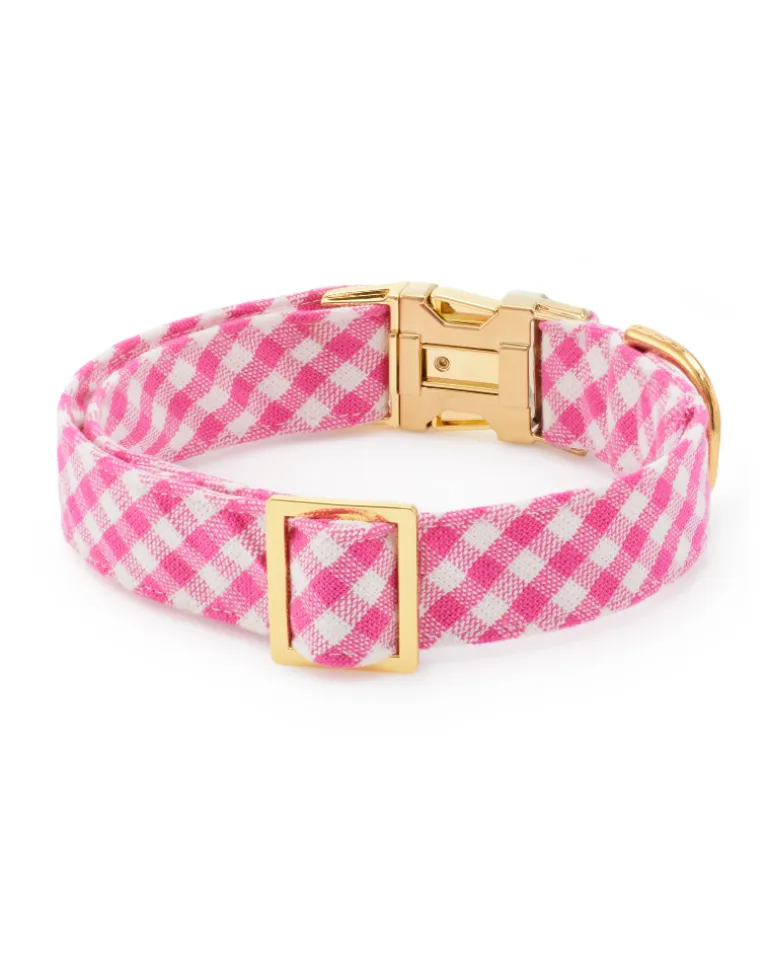 Hot Pink Gingham Dog Collar (Made in the USA)