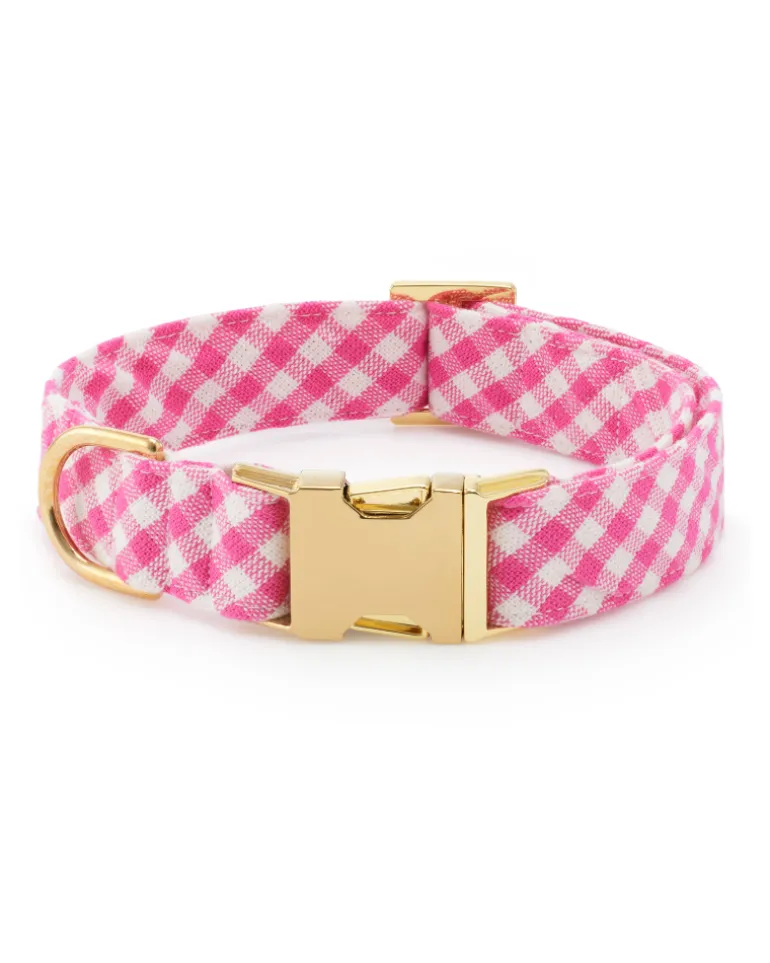 Hot Pink Gingham Dog Collar (Made in the USA)