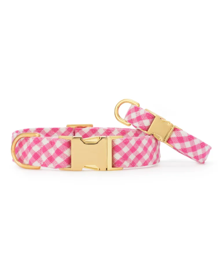 Hot Pink Gingham Dog Collar (Made in the USA)