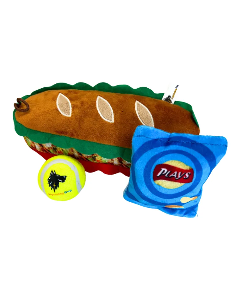 3-in-1 Sandwich Plush + Tennis Ball Dog Toy