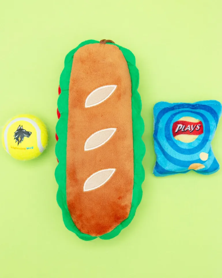 3-in-1 Sandwich Plush + Tennis Ball Dog Toy