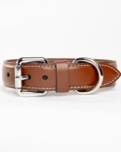 Leather Dog Collar in Tobacco Brown (Made in Italy)