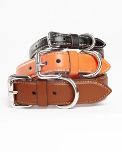 Leather Dog Collar in Tobacco Brown (Made in Italy)