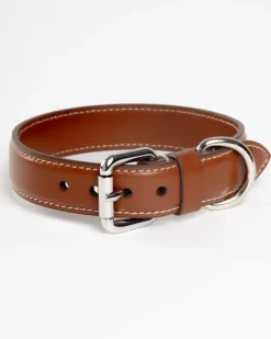 Leather Dog Collar in Tobacco Brown (Made in Italy)