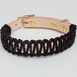 Macrame & Leather Dog Collar in Black w/ Natural (Made in the USA) (FINAL SALE)