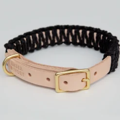Macrame & Leather Dog Collar in Black w/ Natural (Made in the USA) (FINAL SALE)