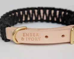 Macrame & Leather Dog Collar in Black w/ Natural (Made in the USA) (FINAL SALE)