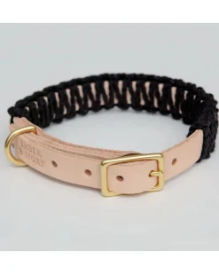 Macrame & Leather Dog Collar in Black w/ Natural (Made in the USA) (FINAL SALE)