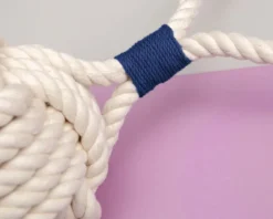 Monkey Fist Rope Dog Toy in White with Navy Whipping (Made in the USA)