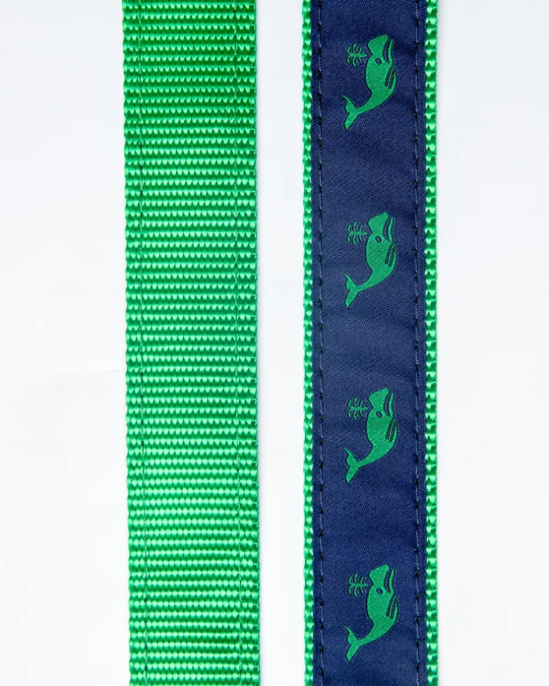 Navy + Green Whale Adjustable Dog Collar (Made in the USA)