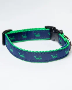 Navy + Green Whale Adjustable Dog Collar (Made in the USA)