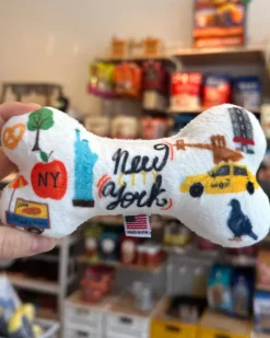 New York City Squeaky Plush Dog Bone Toy (Made in the USA)