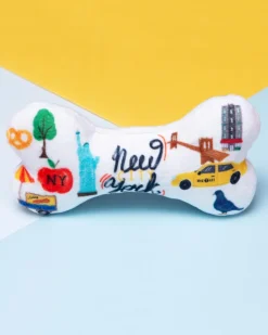 New York City Squeaky Plush Dog Bone Toy (Made in the USA)