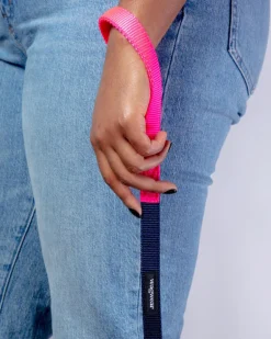 Nylon Dog Leash in Navy & Neon Pink (Made in the USA)